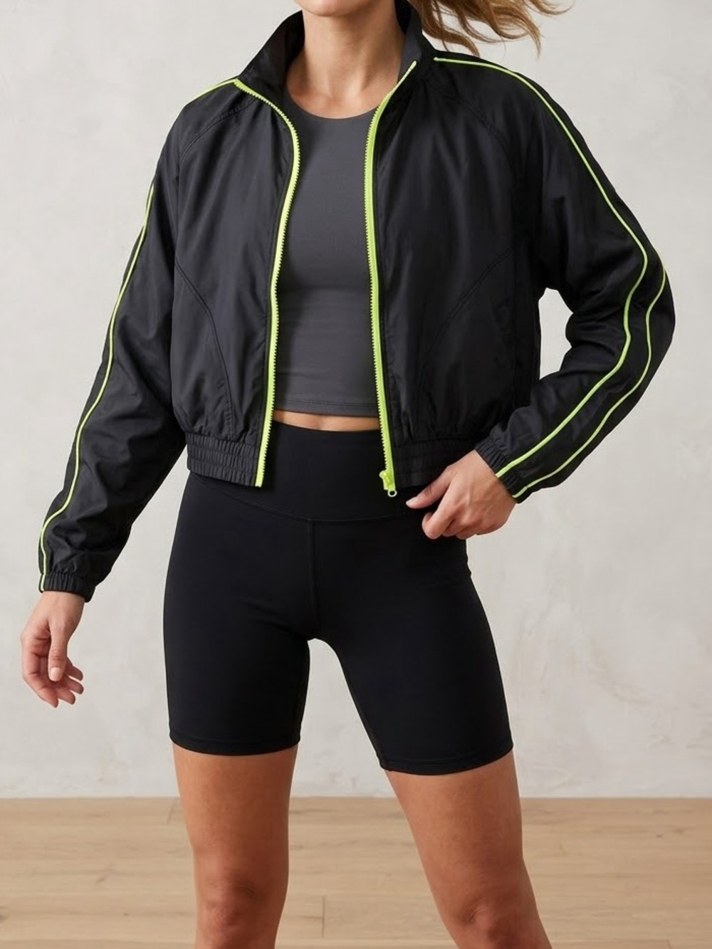 Bozzolo Black Bomber Jacket with Neon Yellow Trim